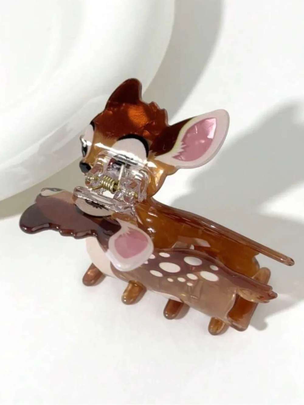 Cute Deer Acrylic Hair Clip - Brown & Pink Bambi